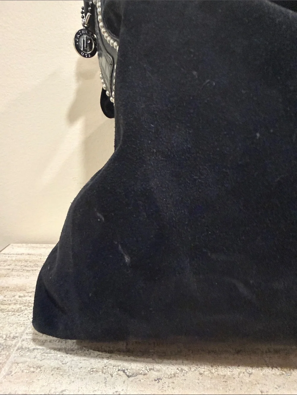Leatherock Black Suede Hobo with Turquoise Jewel Medallion